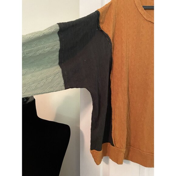 Drop Shoulder Balloon Sleeve Color Block Shirt top Woman’s size large oversized - Picture 4 of 12